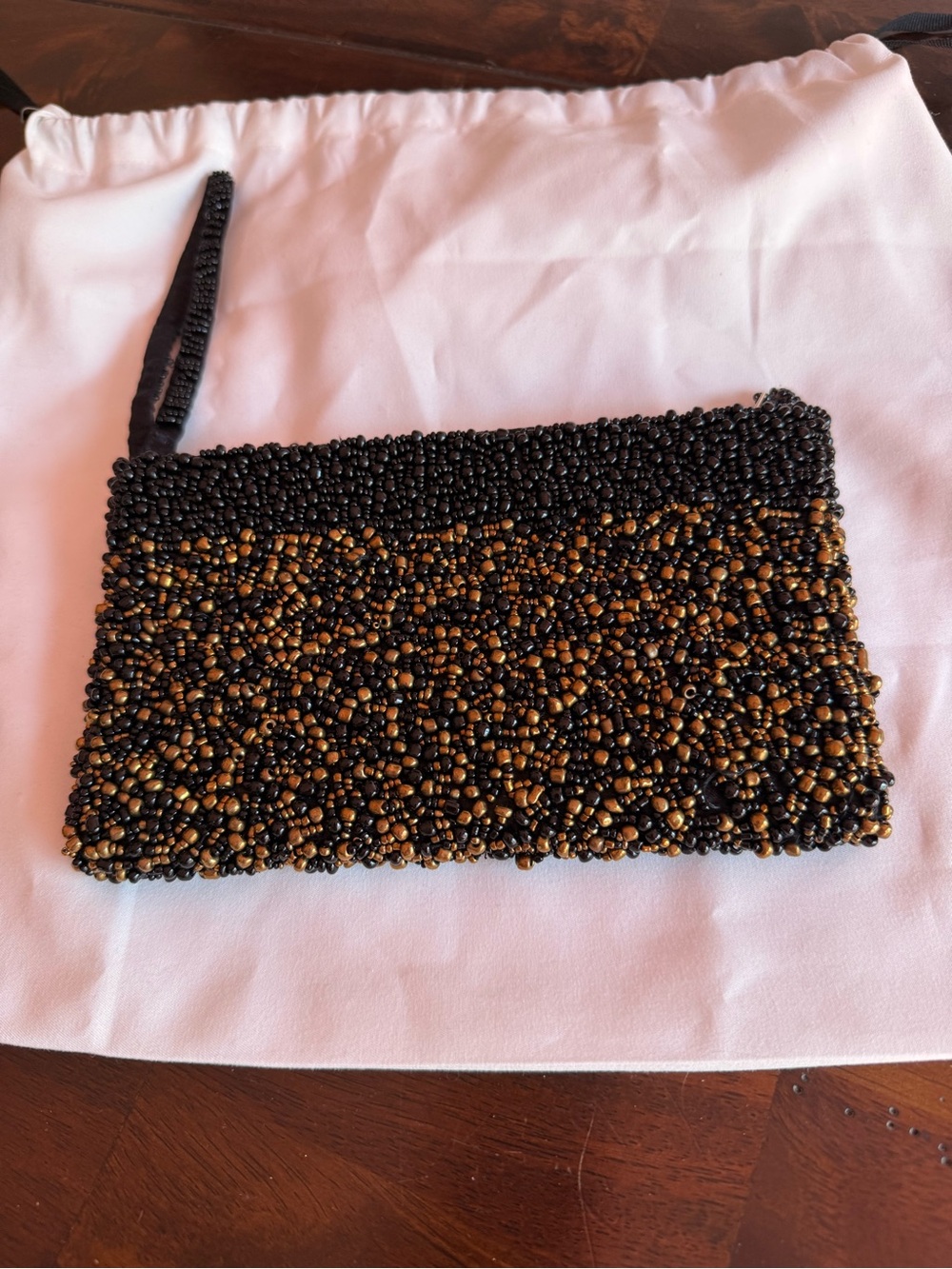 Beaded Black and Gold Wristlet Clutch